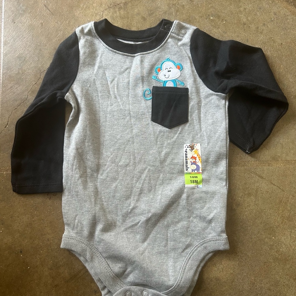 Gray and Black Monkey Print Kids One Piece